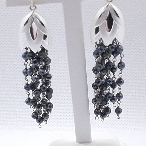 Elegant Designer Rebecca Hook sterling silver and hematite drop earrings - Picture 3 of 12